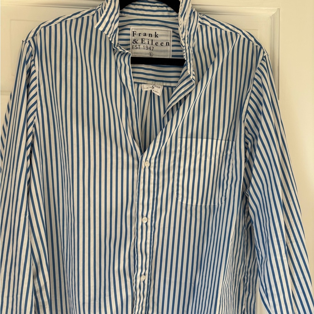 NWT Frank & Eileen Blue and White Striped Button-Down Shirt